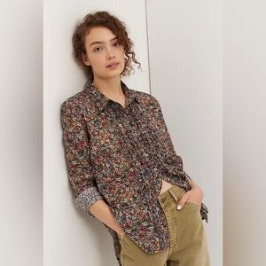 ANTHROPOLOGIE Pilcro Ruffle Front Floral Print Button Collared Blouse Top sz XS